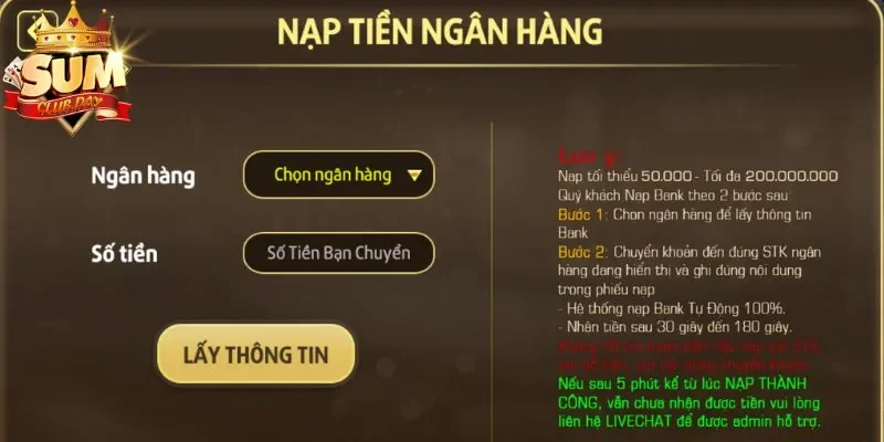 Cách nạp tiền Sumclub thông qua chuyển khoản ngân hàng đơn giản 