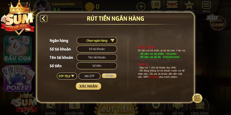 Cách rút tiền Sumclub về tài khoản ngân hàng