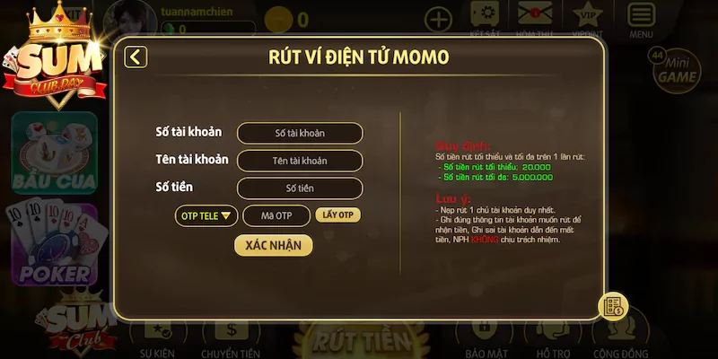 Rút tiền Sumclub về ví Momo